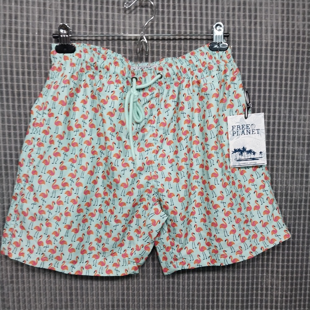 Free Planet Mens Swim Trunks Flamingo Print FK9H19MIN Small Mint